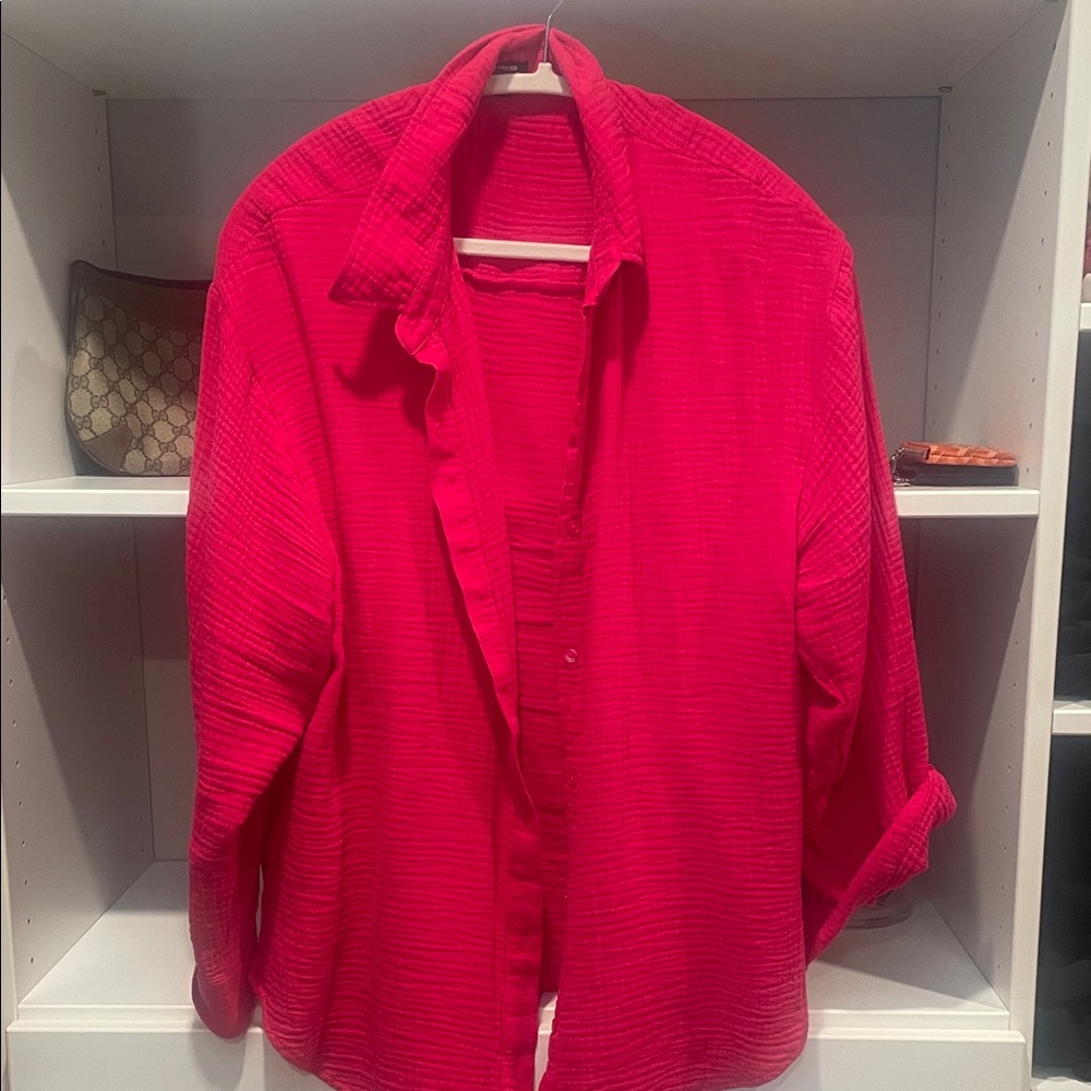 Vibrant Red Button-Up Shirt